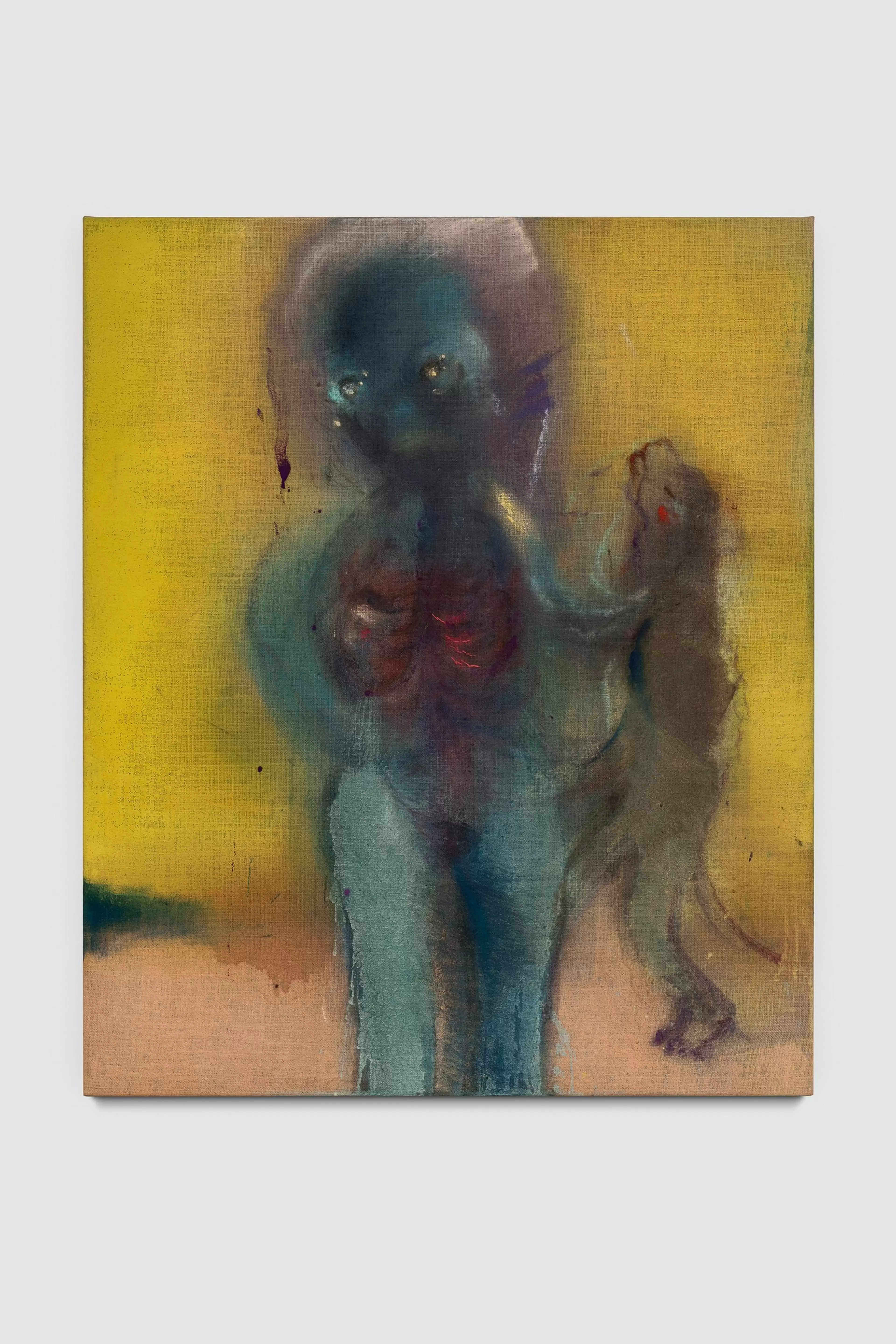 Leiko Ikemura, Hit Mom (2025), tempera and oil on jute. Painting photographed against a white wall.