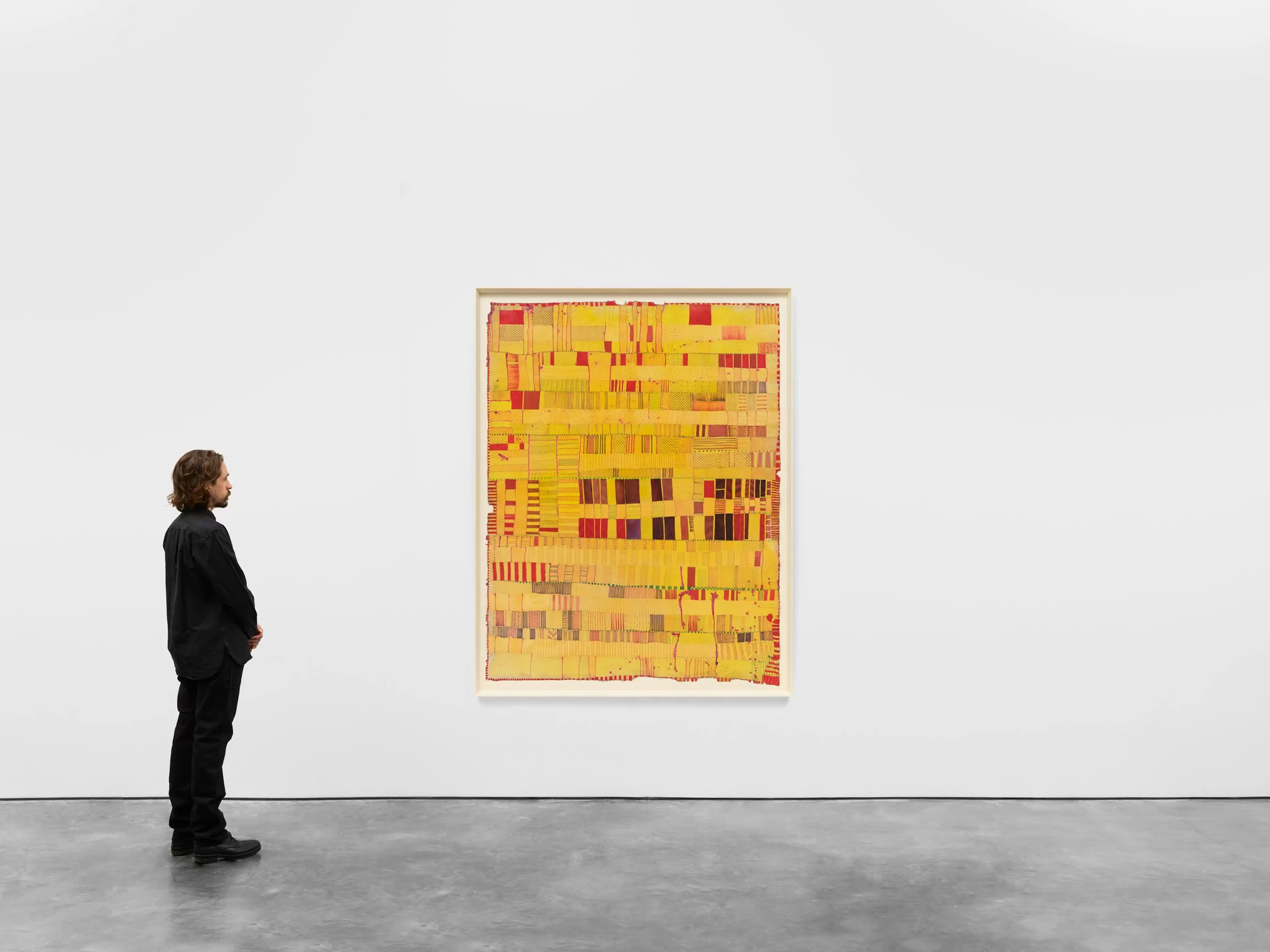 Yellow, purple and red lines by Huguette Caland