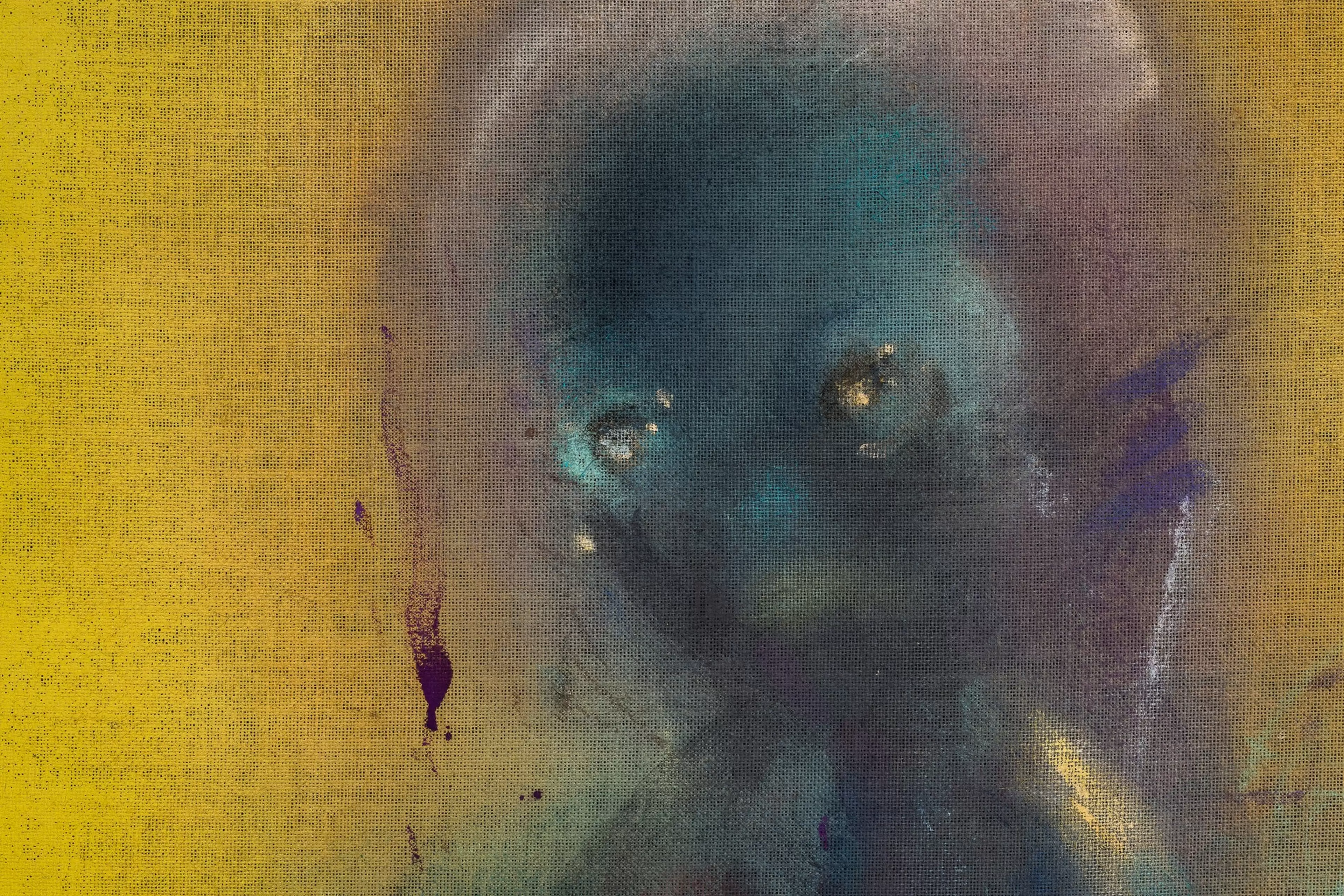 Detail of Leiko Ikemura, Hit Mom (2025), tempera and oil on jute.