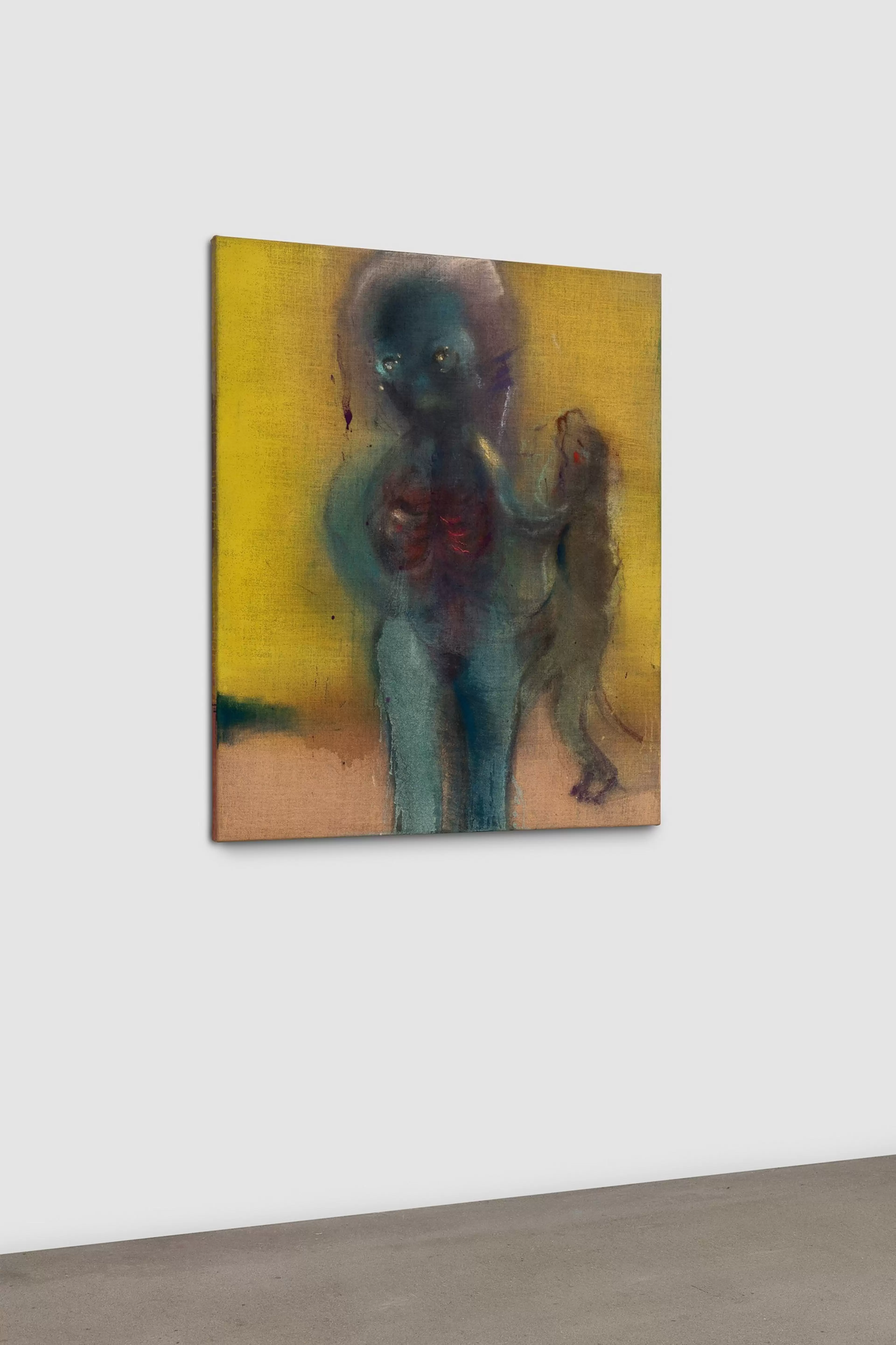 Leiko Ikemura, Hit Mom (2025), tempera and oil on jute. Painting photographed against a white wall.