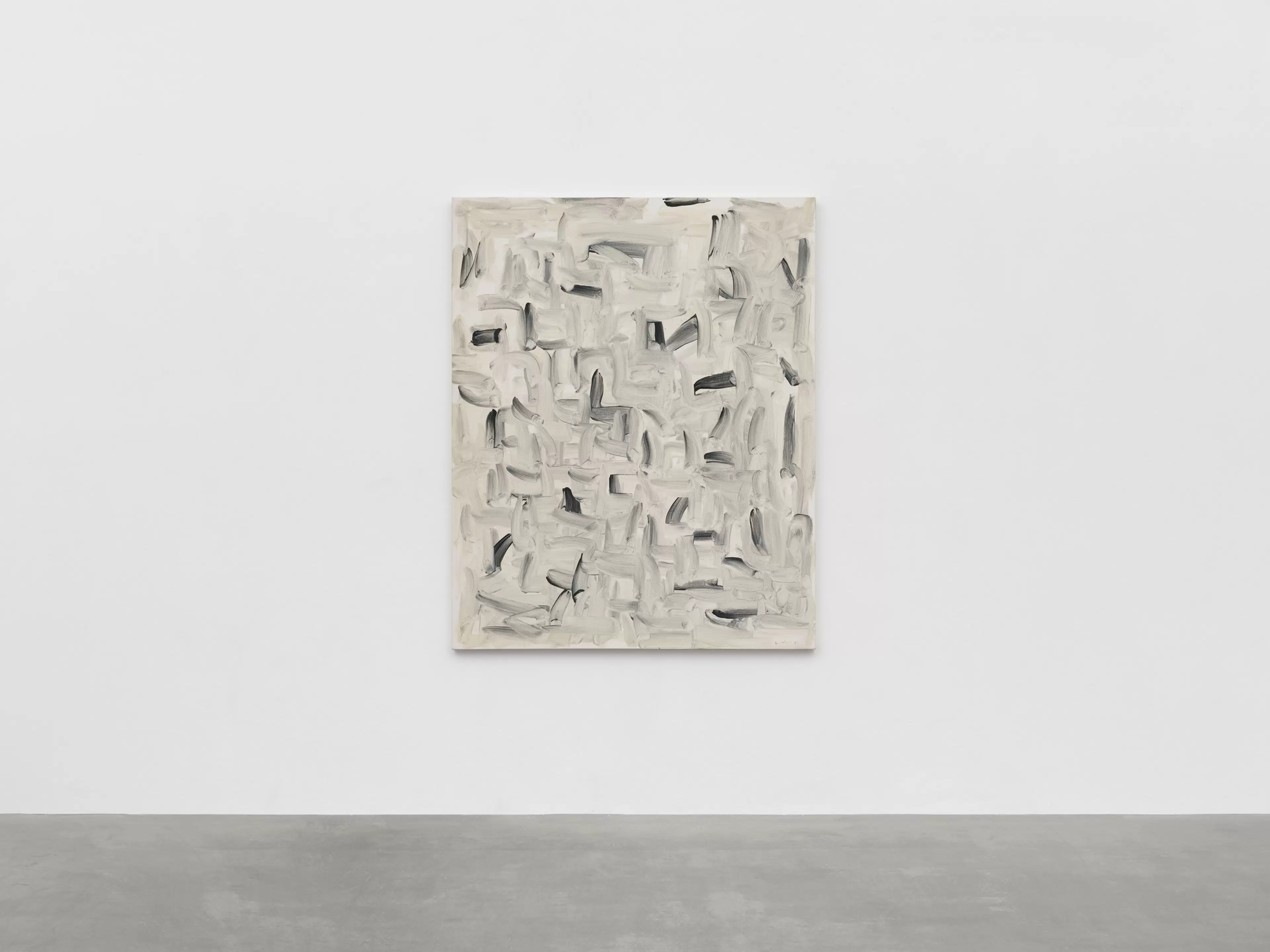 Lee Ufan, With Winds, 1991. Oil on canvas. Painting photographed against a white wall.